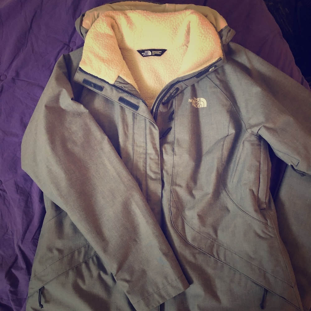 Pale blue/grey north face winter jacket